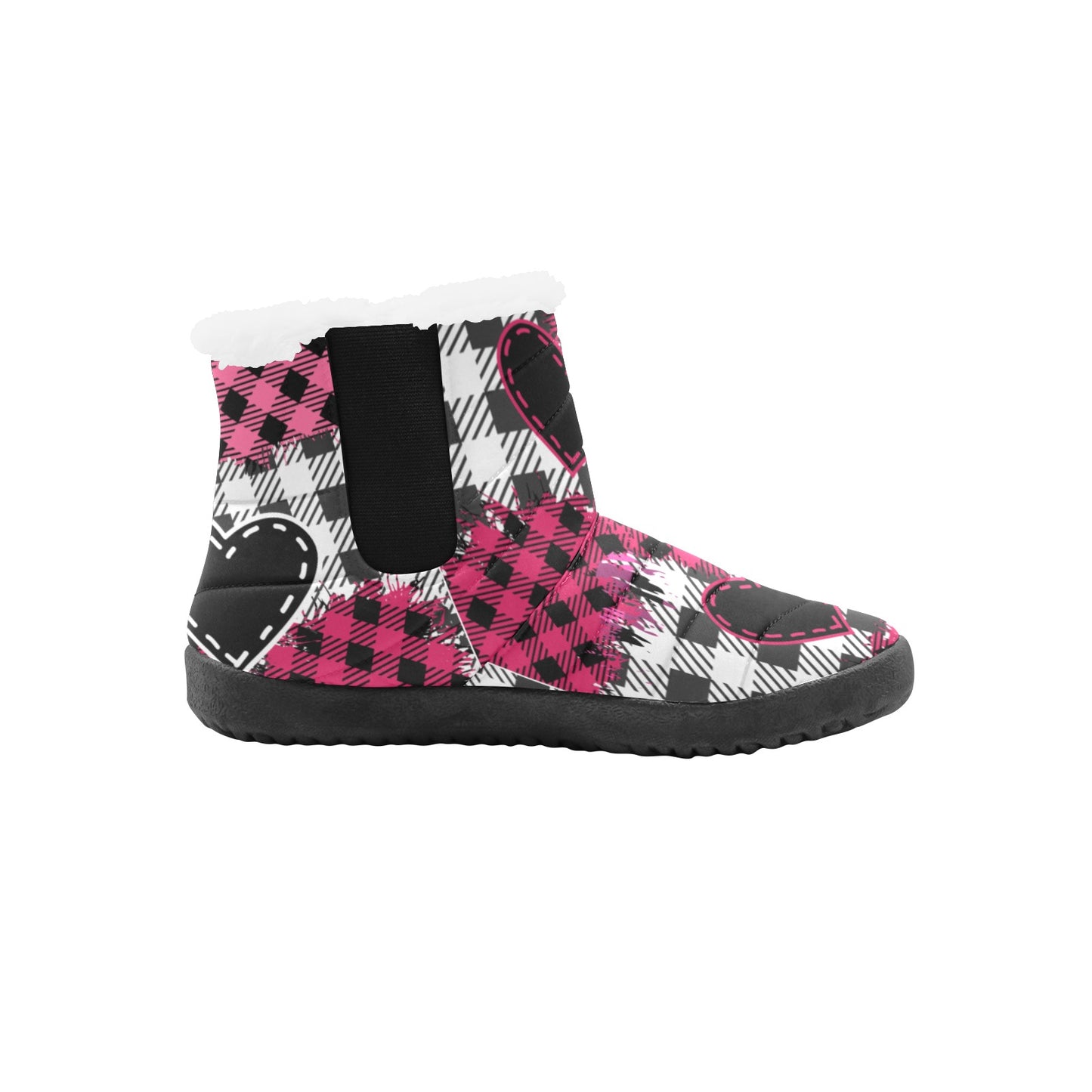 Plaid Patchwork Boots - Pink Heart