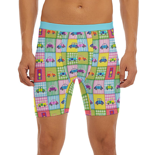 Cartoon Long Boxer Briefs For Men - Toy Car