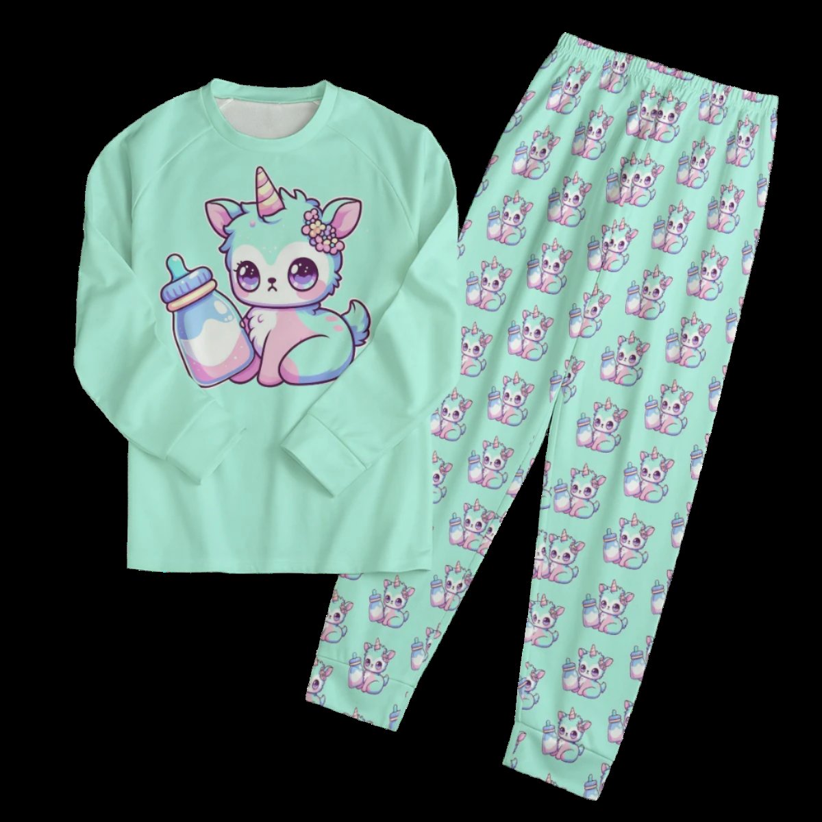 Baby Llamacorn Milk Bottle Adult Pajamas Set - S