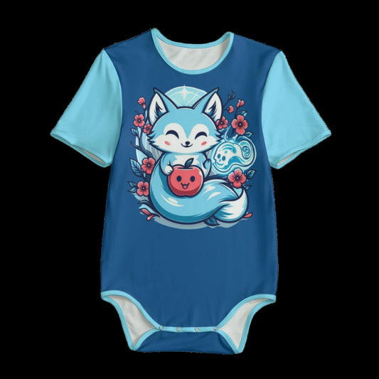 Kawaii Blue Fox Adult Onesie Bodysuit - XS / White