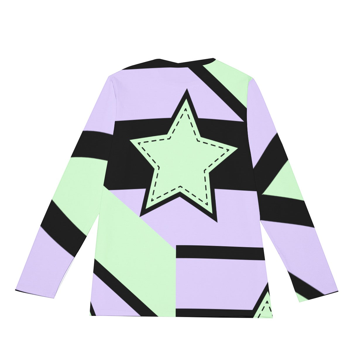 Asymmetrical Green and Purple Pastel Star Long Sleeve T-Shirt | Unisex