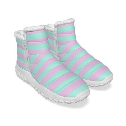 Pastel Pink & Green Striped Women’s Zip-up Snow Boots - White / US4.5(EUR35)