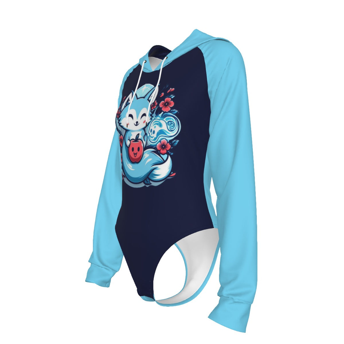 Blue Fox Spirit Adult Onesie Hooded Bodysuit