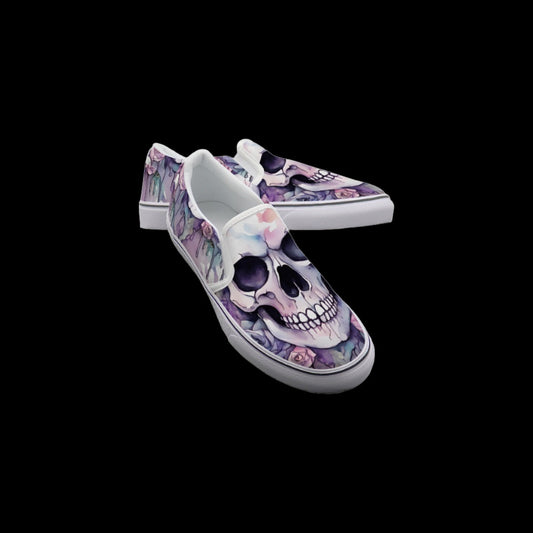 Watercolor Skull Pastel Goth Slip On Sneakers