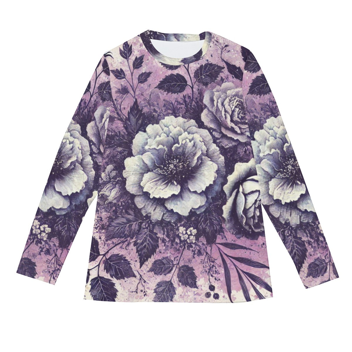 Vintage Flower Long Sleeve T-Shirt - Purple / Grey