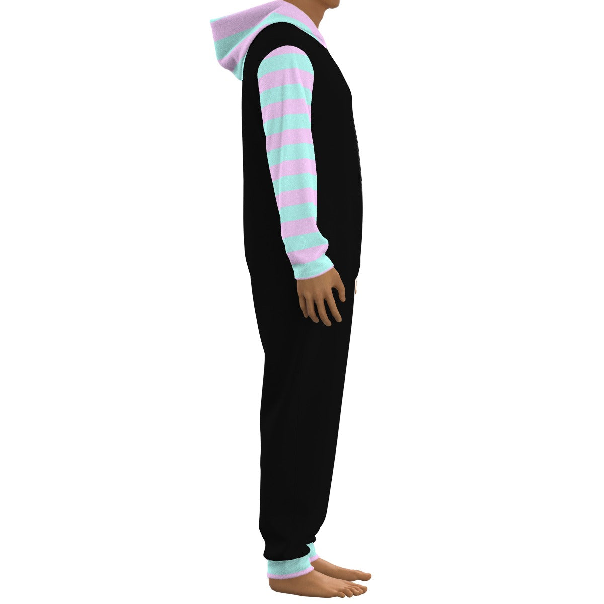 Pastel Goth Striped Unisex Fleece Adult Onesie Jumpsuit