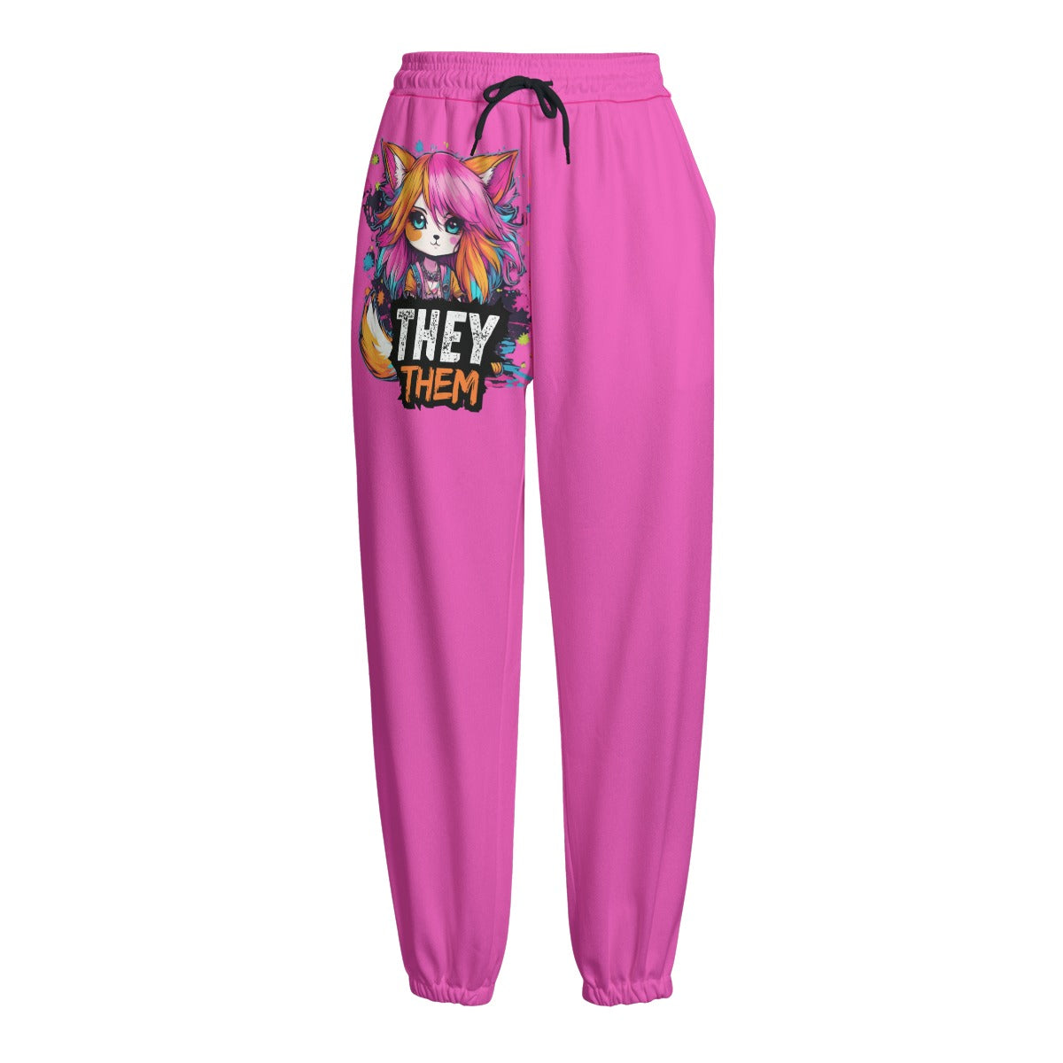 They Them Pride - Fleece Pants - Hot Pink / Gender Neutral Fox