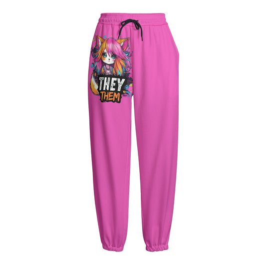 They Them Pride - Fleece Pants - Hot Pink / Gender Neutral Fox