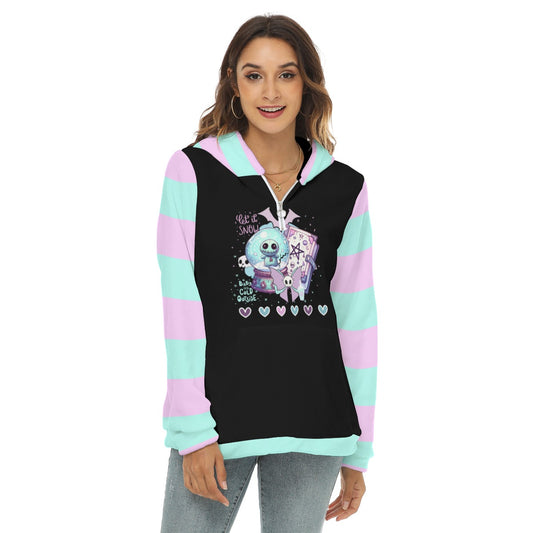 Pastel Goth Winter Holiday Women’s Borg Fleece Hoodie With Half Zip - S / White