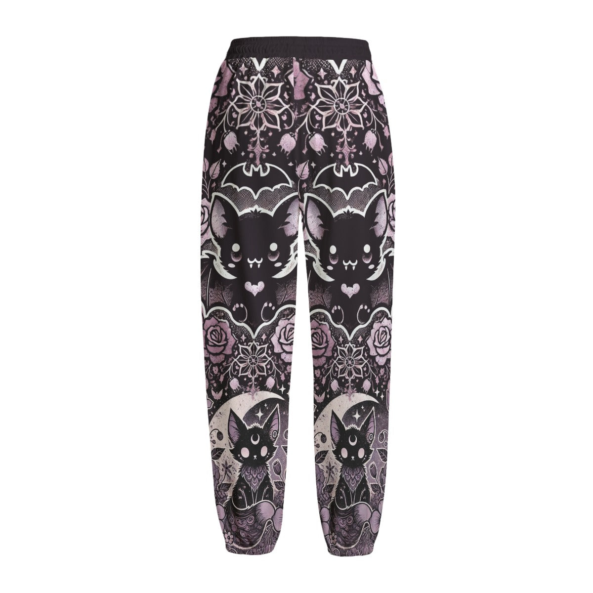 Kawaii Goth / Pastel Goth Mythical Creatures Fleece Pants - Bat / Cat Print