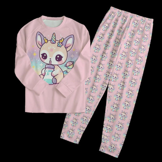 Baby Deer Milk Bottle Adult Pajamas Set- Unisex - S