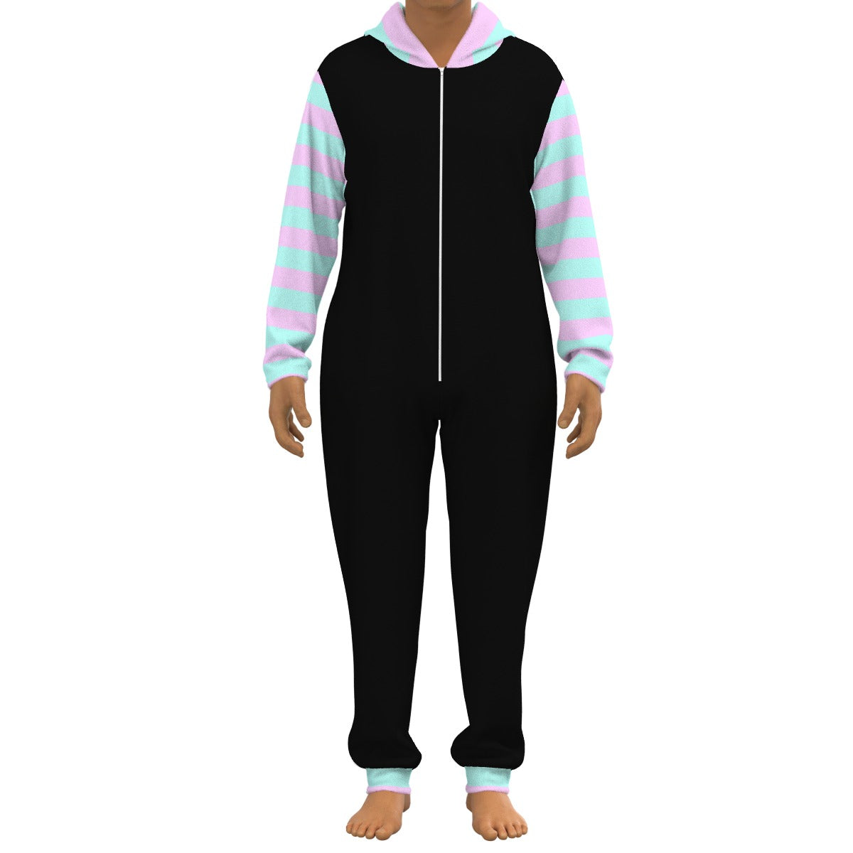 Pastel Goth Striped Unisex Fleece Adult Onesie Jumpsuit - S / White