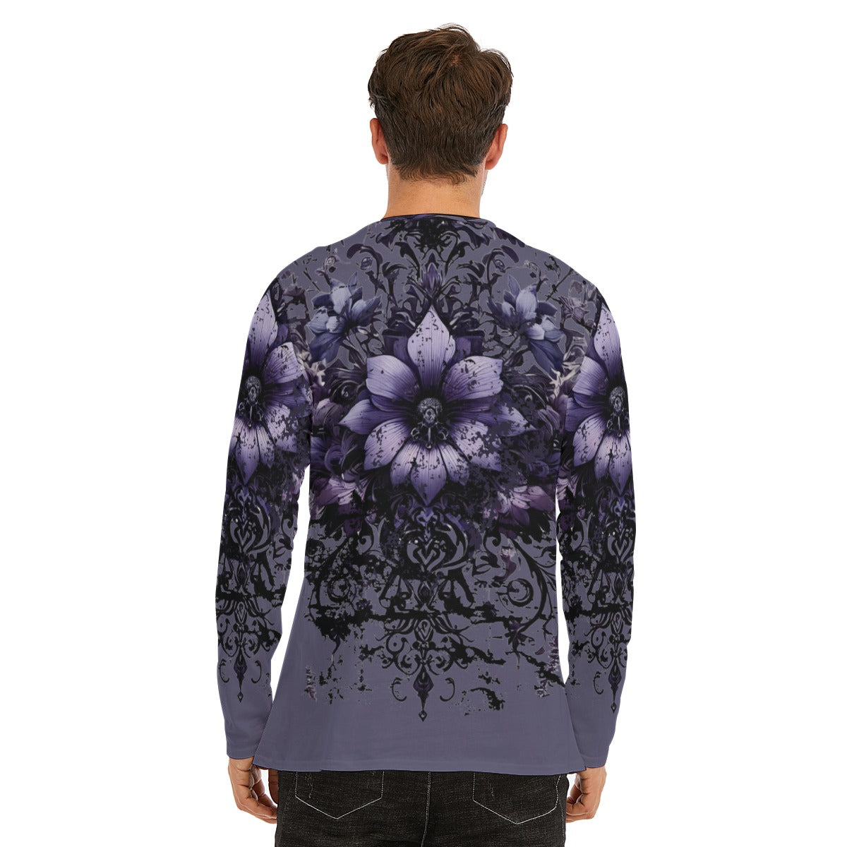 Purple Floral Goth Long Sleeve T-Shirt