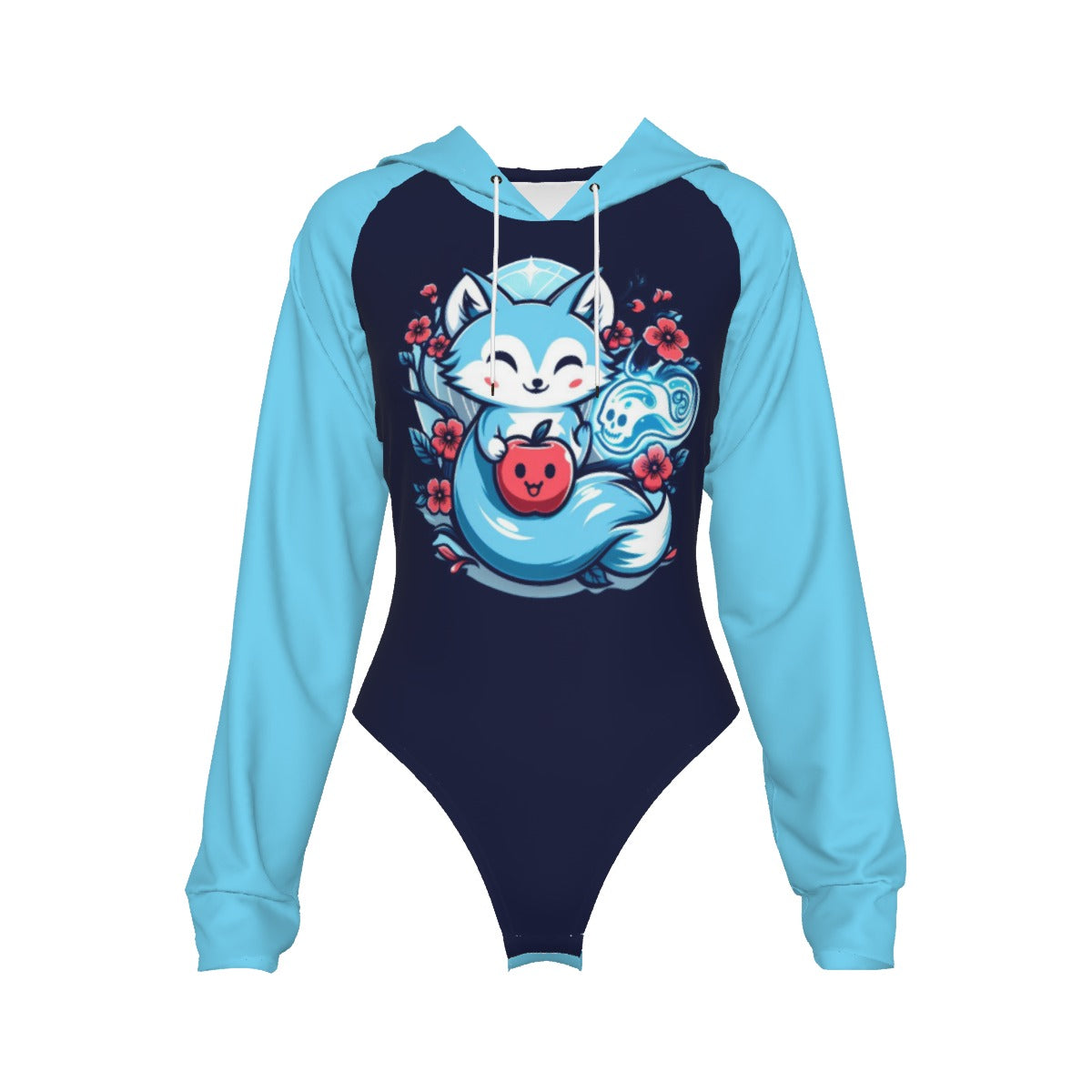 Blue Fox Spirit Adult Onesie Hooded Bodysuit - XS / White