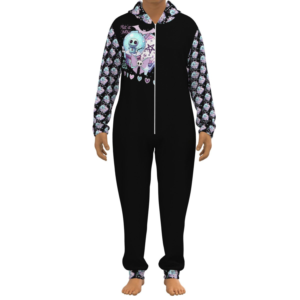 Pastel Goth Let it Snow Hooded Fleece Adult Onesie Jumpsuit - S / White