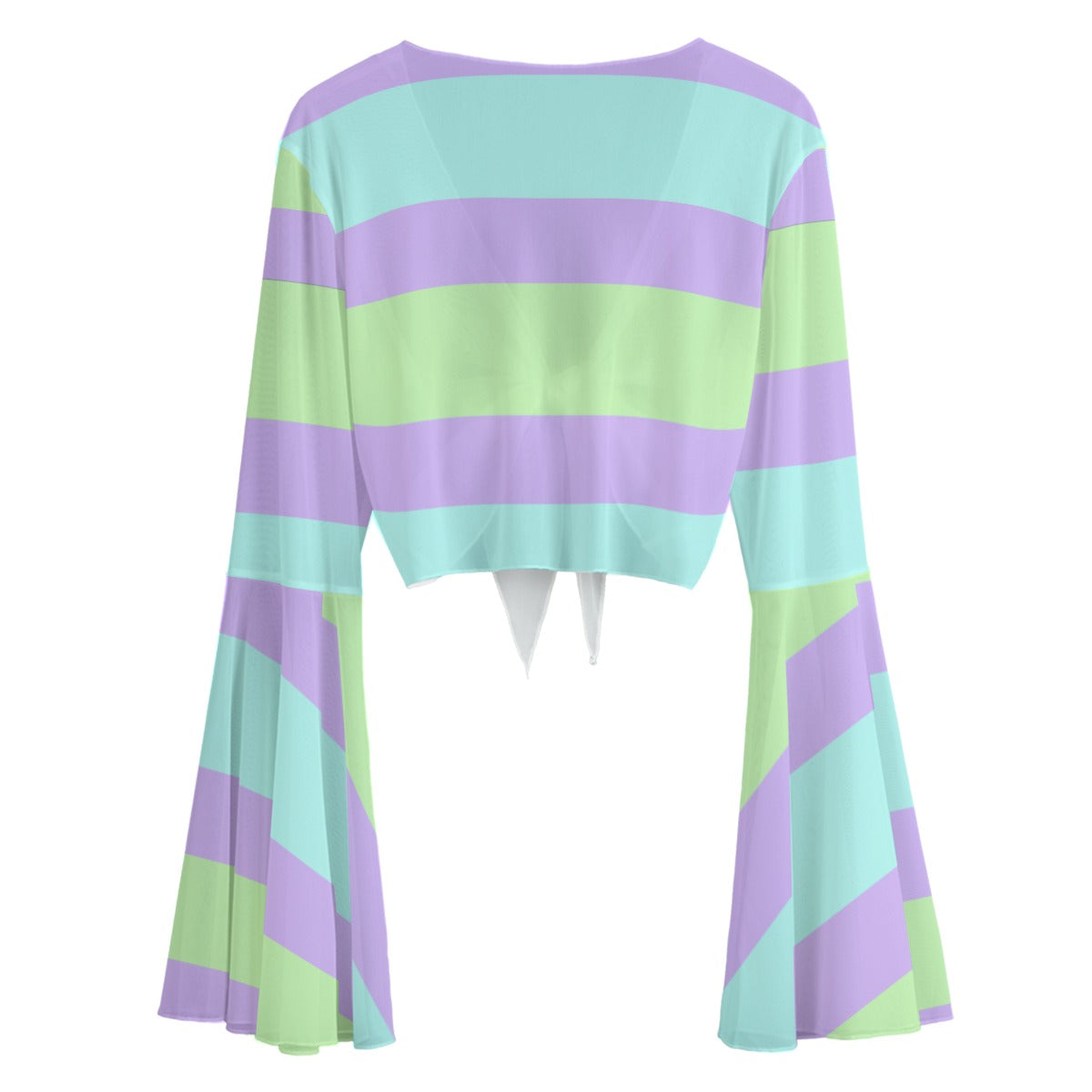 Purple Green Blue Striped Bow Knot Women’s Blouse- Cropped Top