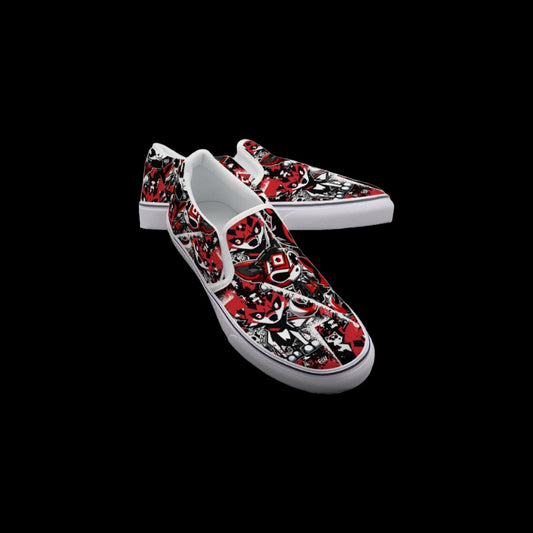 Street Art Red Black Wolf Slip On Sneakers