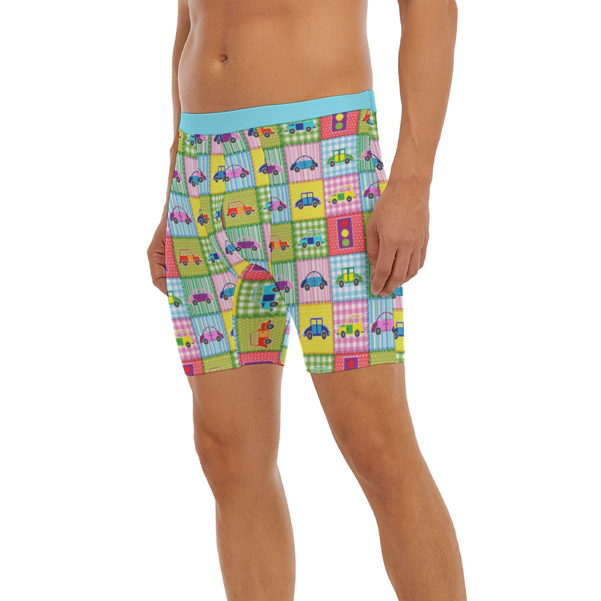 Cartoon Long Boxer Briefs For Men - Toy Car