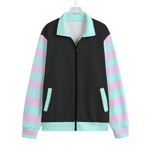 Pastel Pink Green Striped Fleece Jacket - XS / White