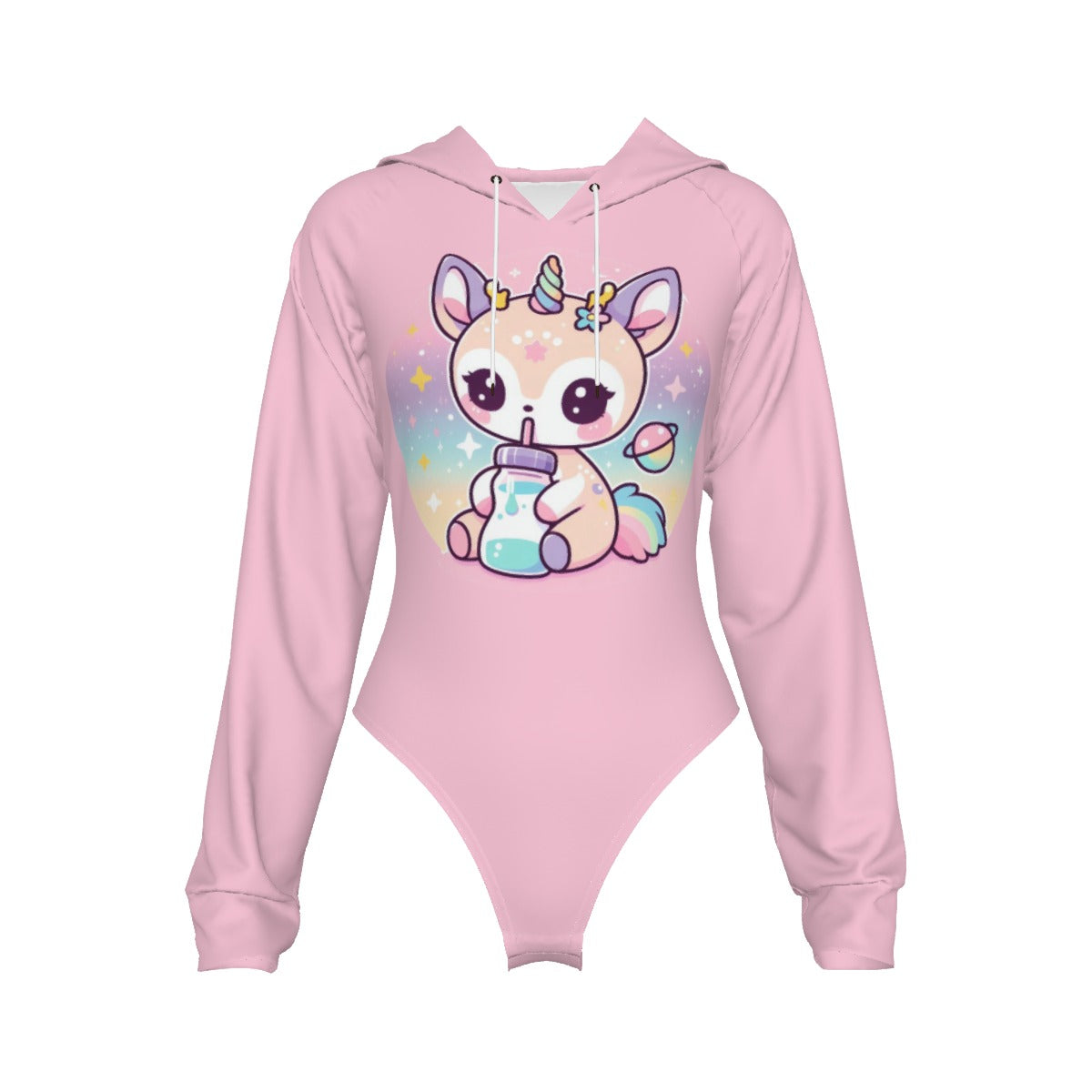 Kawaii Baby Deer Milk Bottle Adult Onesie Hooded Bodysuit - XS