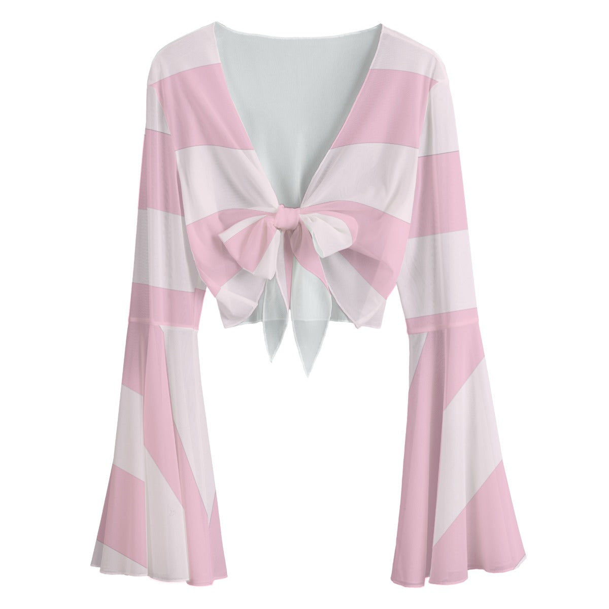 Pink Striped Bow Knot Women’s Blouse- Cropped Top - S / White