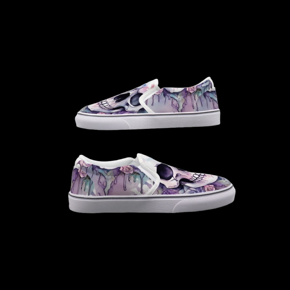 Watercolor Skull Pastel Goth Slip On Sneakers - US6(EUR36) / Men’s Shoes