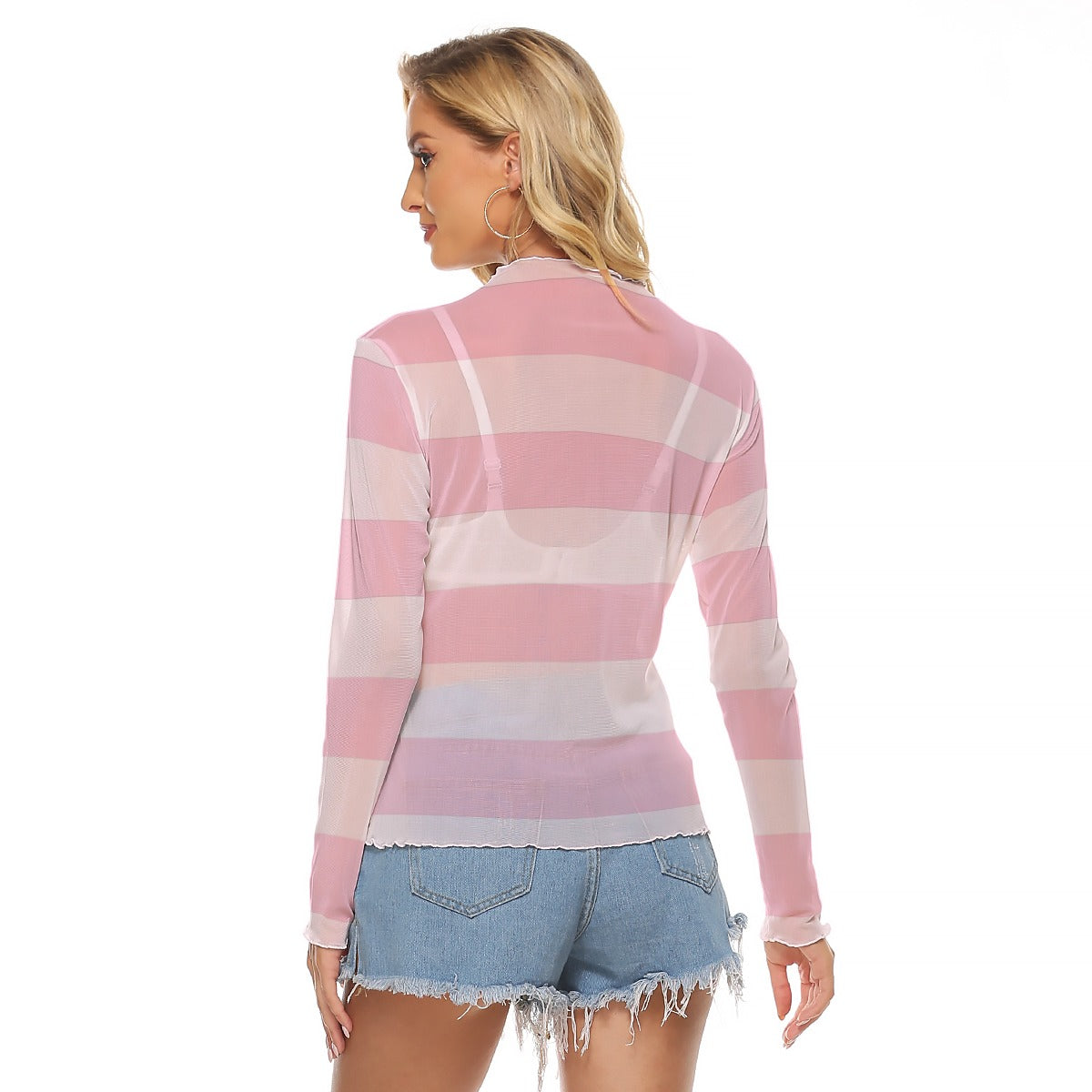 Pink Pastel Striped Women’s Mesh T-shirt