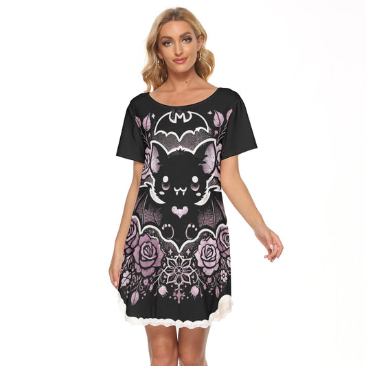 Kawaii Bat Floral Goth Sleep Shirt / Sleep Nightie