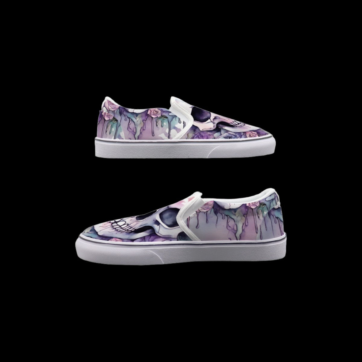 Watercolor Skull Pastel Goth Slip On Sneakers