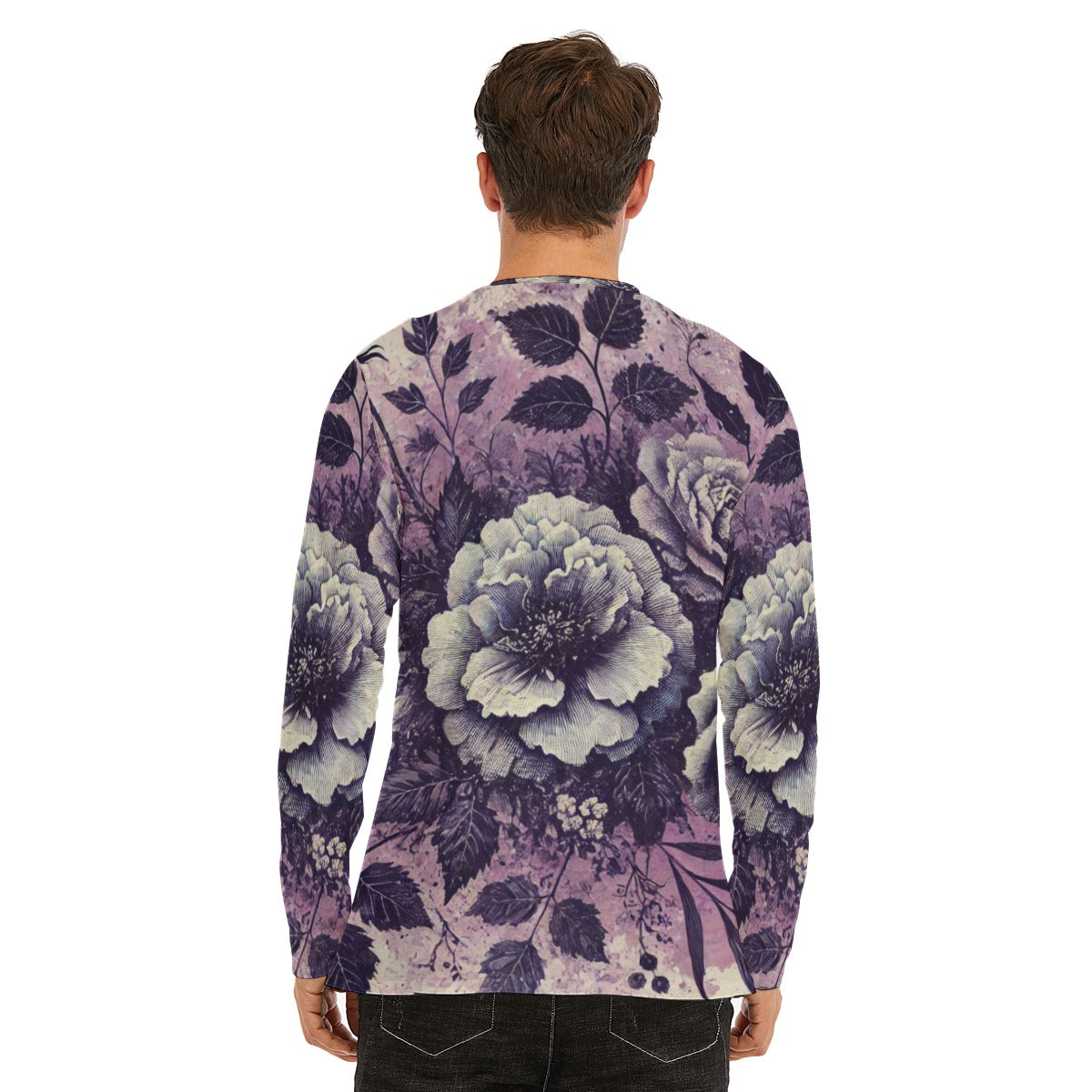 Vintage Flower Long Sleeve T-Shirt - Purple / Grey