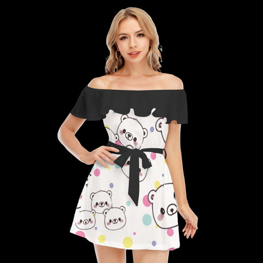 Kawaii Polar Bear Off-shoulder Dress with Ruffles