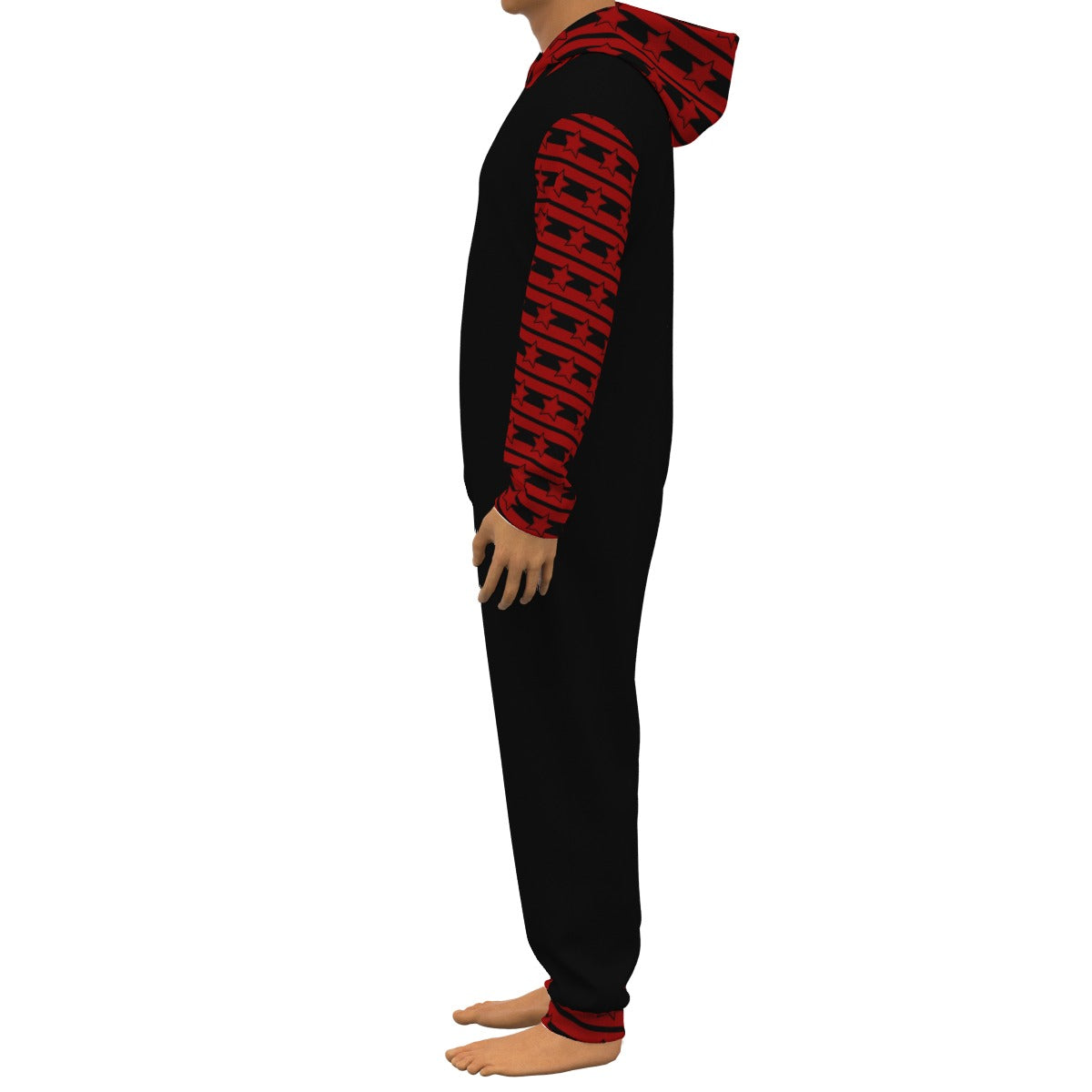 Red Punk Star Striped Adult Unisex Fleece Onesie Jumpsuit