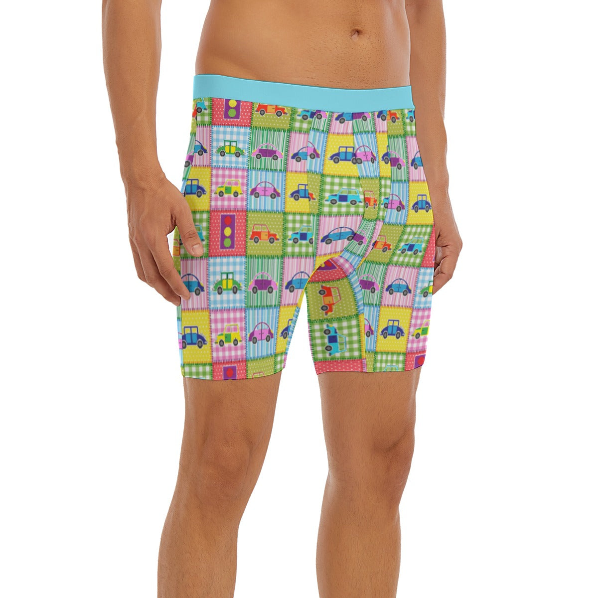 Cartoon Long Boxer Briefs For Men - Toy Car