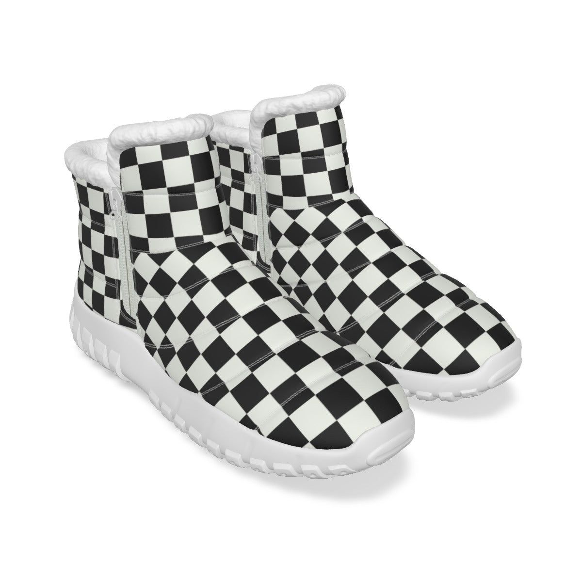 Checkered Women’s Zip-up Snow Boots - White / US4.5(EUR35)