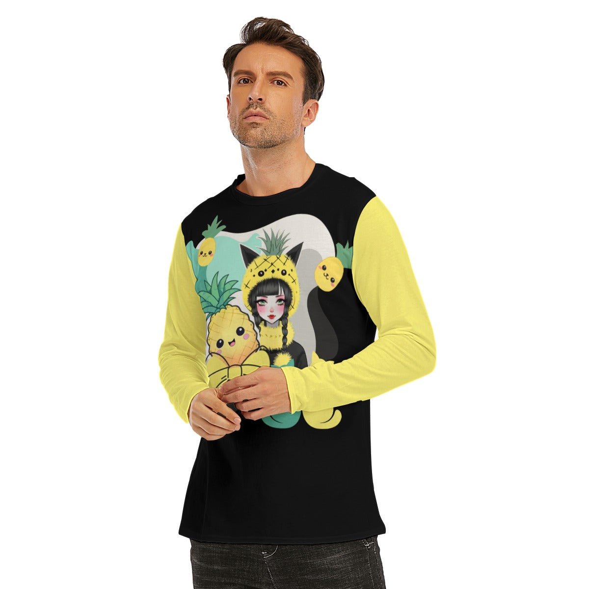 Kawaii Pineapple Neko Girl Long Sleeve T-Shirt | Unisex