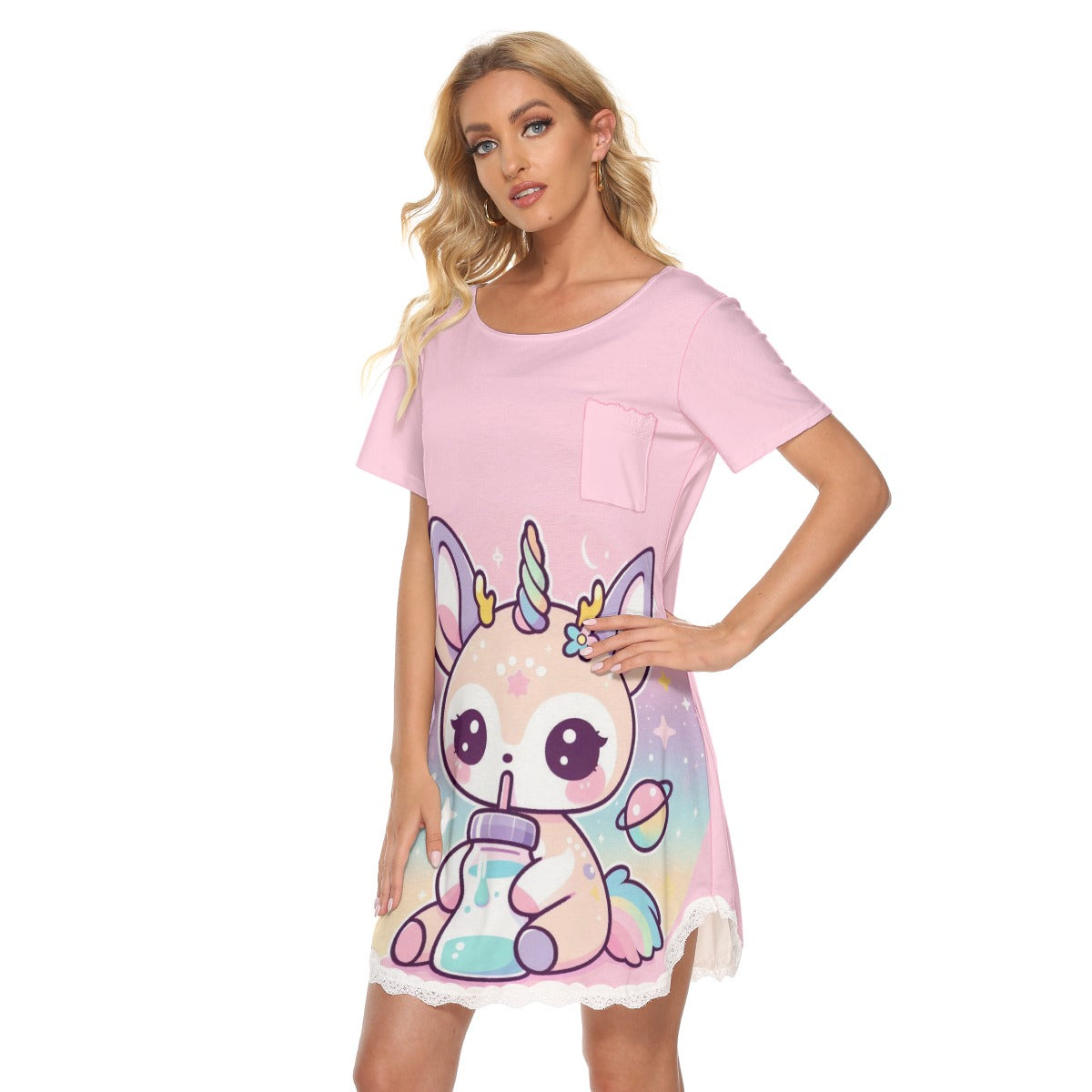 DDLG Sleep Nightie w/ Lace Trim - Baby Deer w/ Bottle