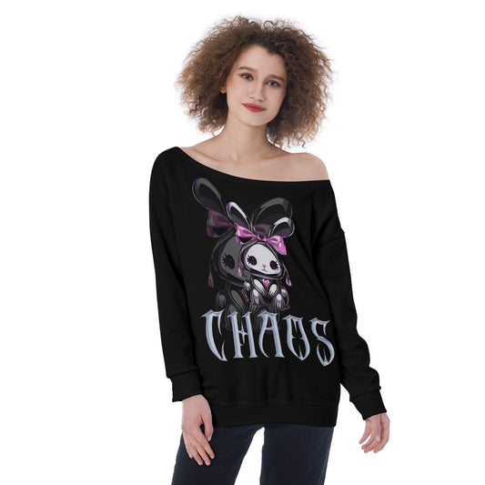 Chaos Bunny Oversized Women’s Off-Shoulder Sweatshirt - Alternative Fashion - 2XS / White