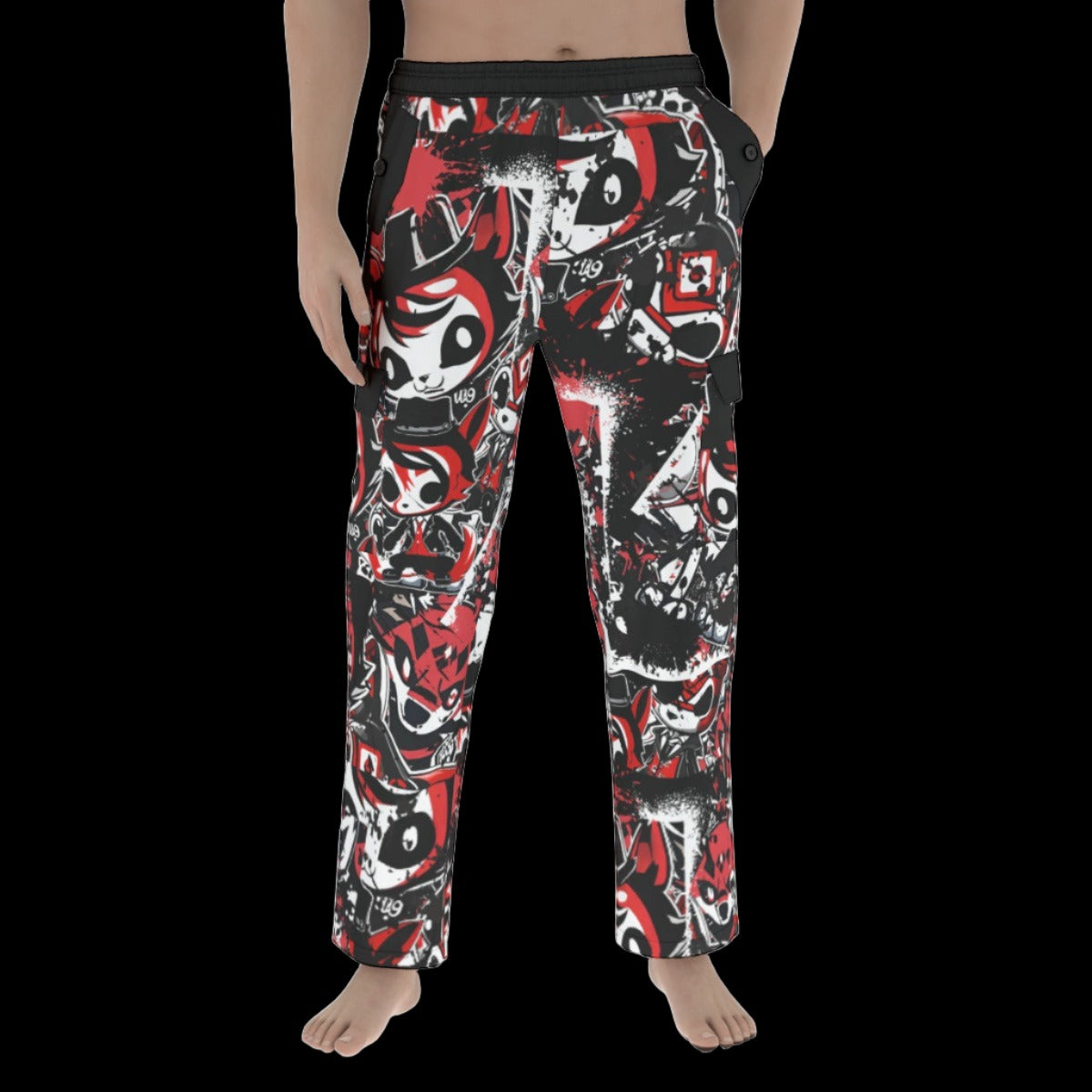 Red White Street Art Cargo Pants - S