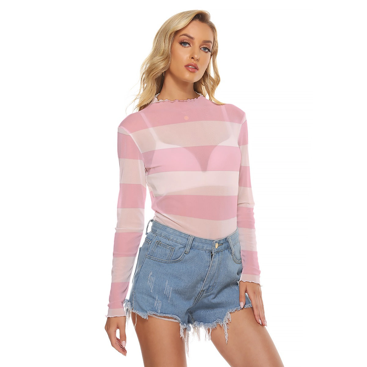 Pink Pastel Striped Women’s Mesh T-shirt