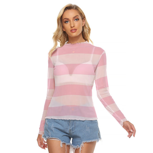 Pink Pastel Striped Women’s Mesh T-shirt - XS / White