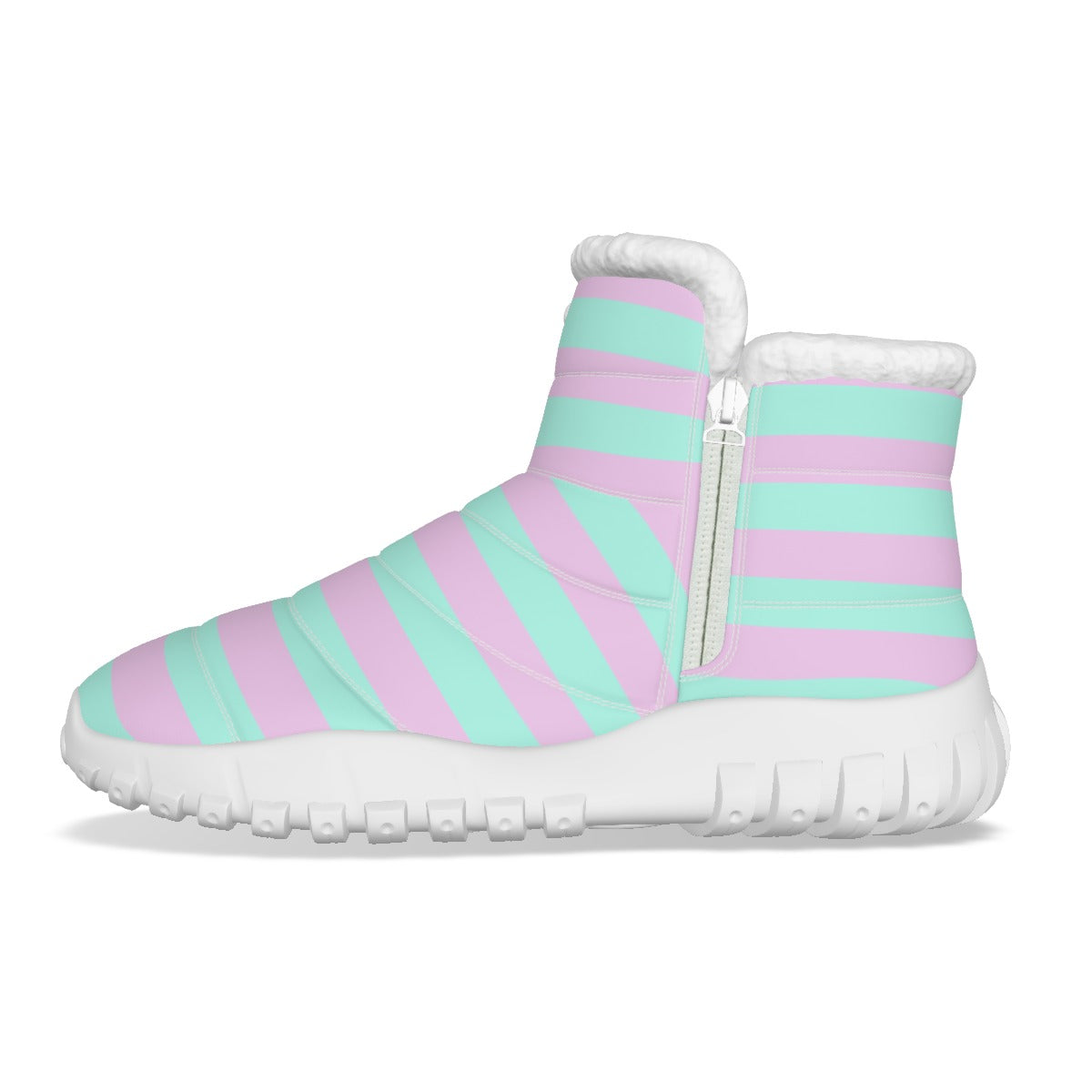 Pastel Pink & Green Striped Women’s Zip-up Snow Boots