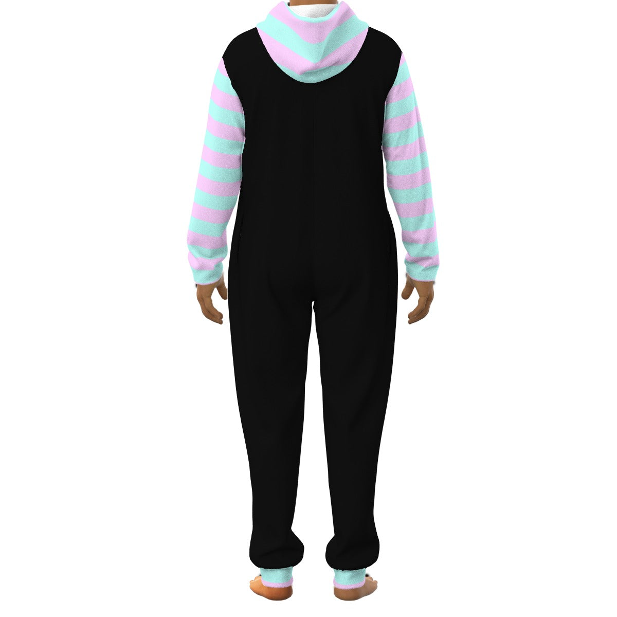 Pastel Goth Striped Unisex Fleece Adult Onesie Jumpsuit