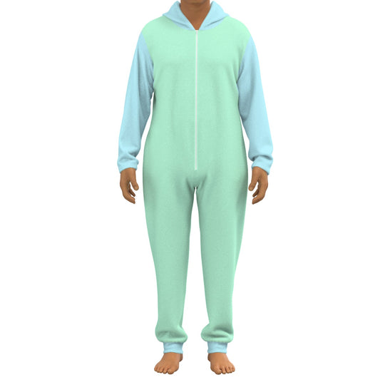 Fleece Onesie For Adults / Jumpsuit Pajamas - Baby Green / Baby Blue