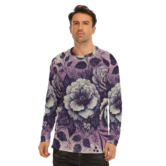 Vintage Flower Long Sleeve T-Shirt - Purple / Grey