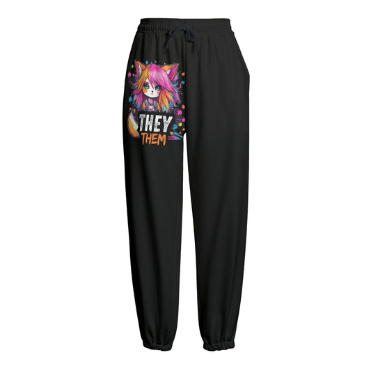 They Them Pride - Fleece Pants - Black / Gender Neutral / Genderfluid / Fox