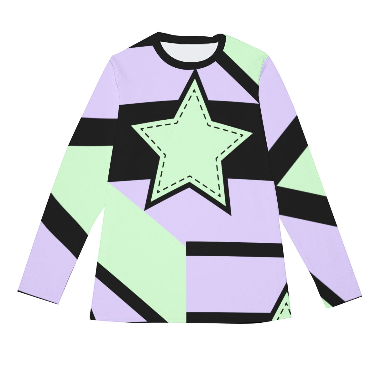 Asymmetrical Green and Purple Pastel Star Long Sleeve T-Shirt | Unisex