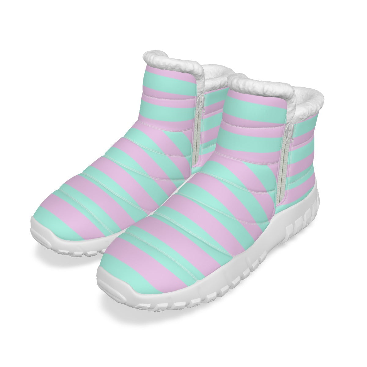 Pastel Pink & Green Striped Women’s Zip-up Snow Boots