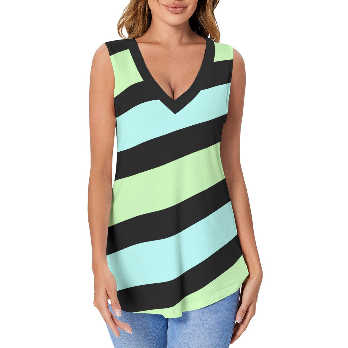 Pastel Women’s Sleeveless Shirt - Green / Blue - S / White