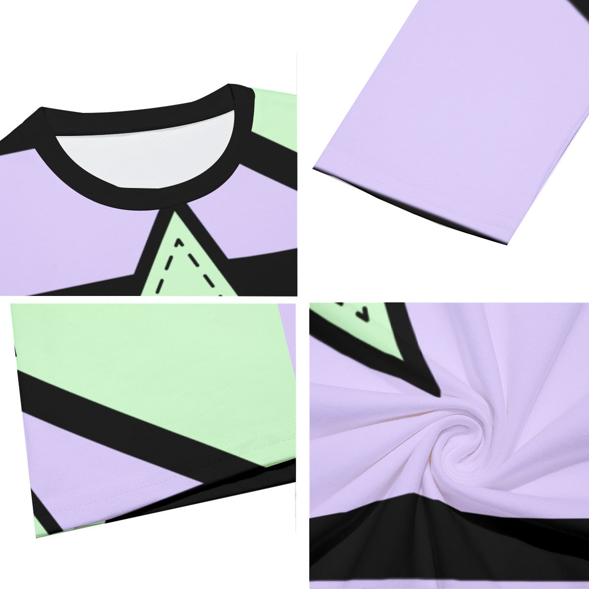 Asymmetrical Green and Purple Pastel Star Long Sleeve T-Shirt | Unisex