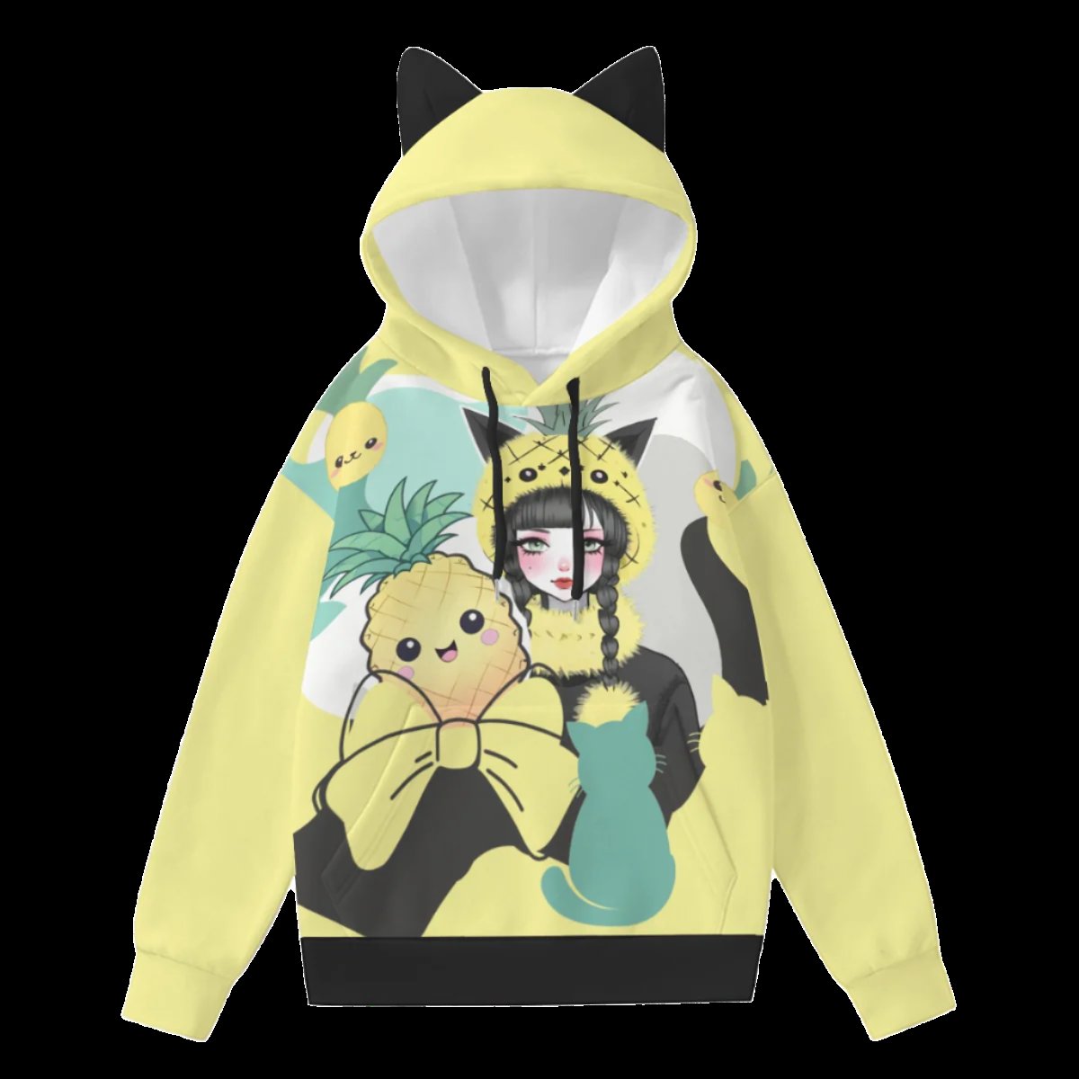 Pineapple Neko Girl Hoodie With Decorative Ears - S